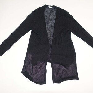 J. Jill Women's Open Front Tunic Cardigan Sweater Petite Medium Black Linen PM